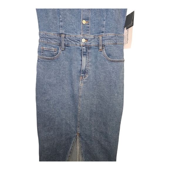 NWT RE Generation By Celebrity Pink Denim Overall Midi Dress Size Medium - Picture 3 of 14